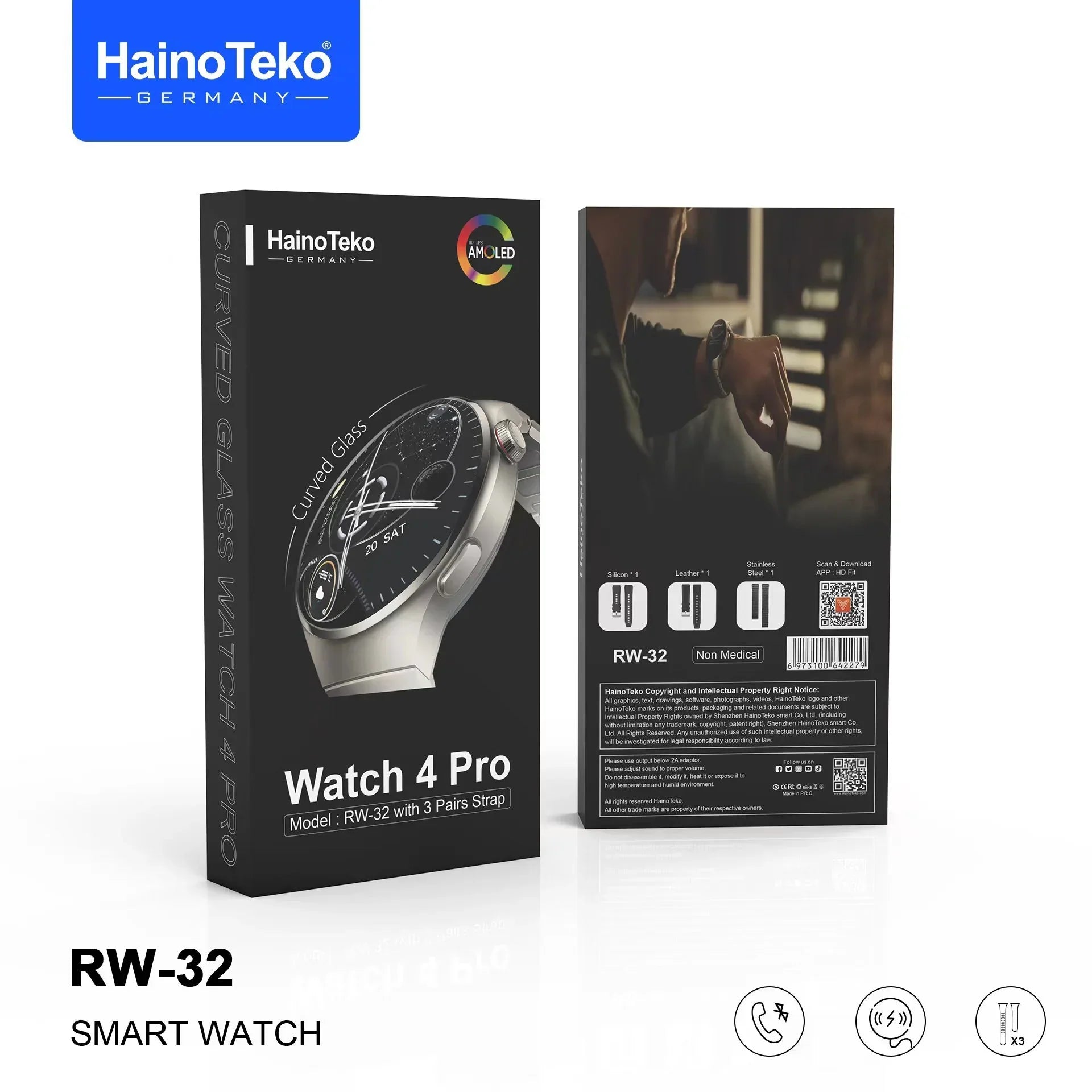 Haino Teko RW-32 AMOLED Display Smart Watch with 3 Strap